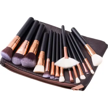 Kosmetický štětec Sada make-up štětců 15 ks s pouzdrem - hnědá