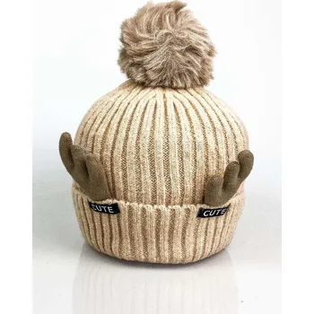 Čepice Dámská veselá čepice s bambulí sobík v hnědé barvě, VELIKOST UNI