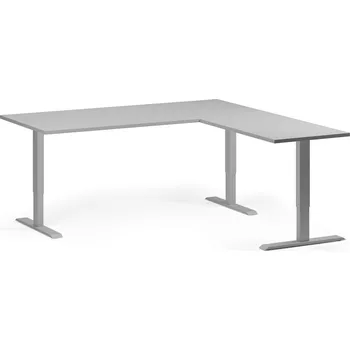 Psací stůl B2B Partner Rohový výškově nastavitelný stůl, 180x180 cm, 3 motory, L/P, šedá podnož, šedá