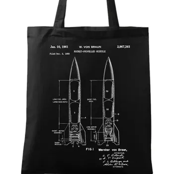 Nákupní taška Bavlněná taška Raketová střela Patent W. von Brauna (Barva: Černá)