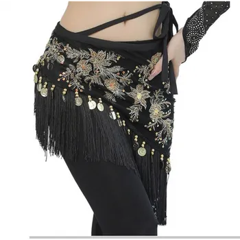 Šátek Síťový průsvitný šátek vyšívaný s třásněmi a penízky Našida Černá