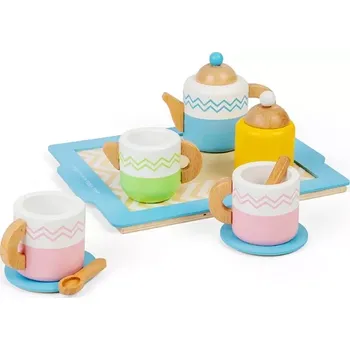 Dětská kuchyňka Bigjigs Toys dřevěný čajový set s podnosem