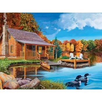 Diamantové malování Diamantové malování/Huacan - Chata u jezera
