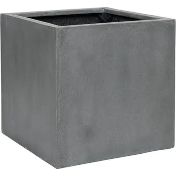 Květináč Pottery Pots Venkovní květináč čtvercový Block M, Grey (barva šedá), kolekce Natural, kompozit Fiberstone, d 40 cm x š 40 cm x v 40 cm, objem cca 62 l