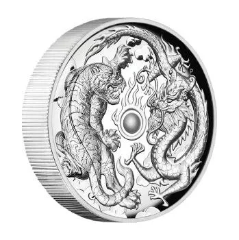 2 unce stříbrná mince Austrálie drak & tygr 2018 - High Relief - leštěná deska