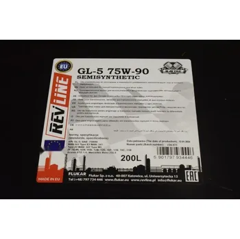 Převodový olej Olej do převodovkyGL5 SAE 75W90 200L REVLINE REVLINE RGL57590200, , ,