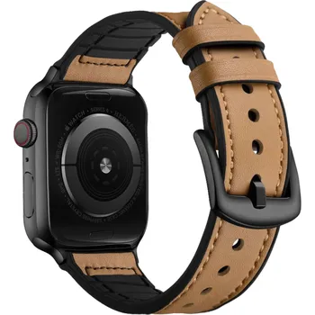 Příslušenství k chytrým hodinkám Koženo-silikonový řemínek pro Apple Watch 38/40/41/42(S10)mm Barva: Světle hnědá