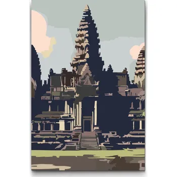 Malování podle čísel - Chrám Angor Vat Velikost: 20x30cm, Rámování: Pouze srolované plátno