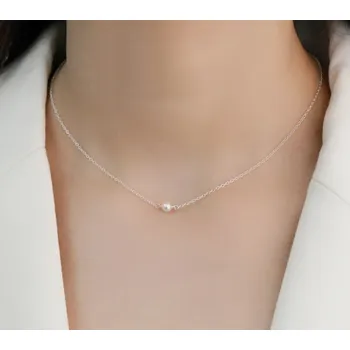 Náhrdelník For Silver Jednoduchý náhrdelník choker s přírodní sladkovodní perlou - Stříbro 925