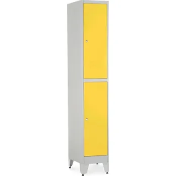 Šatní skříň Kovová šatní skříňka - 2 boxy, 38 x 45 x 196,5 cm, nastavitelné nožky, cylindrický zámek, žlutá - ral 1023