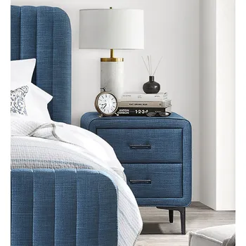 Noční stolek Čalouněný noční stolek HUMP látka modrá