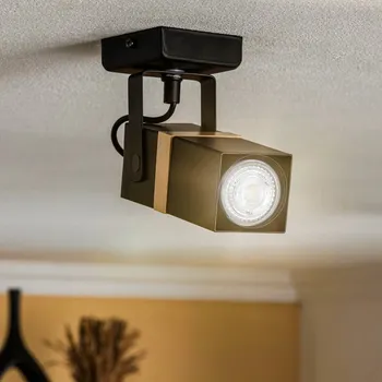 Lampička Eko-Light Stropní bodové světlo Vidar, černé, jednoplamenné - Baldachýn - délka 8 cm, šířka 8 cm, výška 2,5 cm; délka bodovky 20 cm černá, tmavé dřevo 1 x 35 W - Doprava zdarma