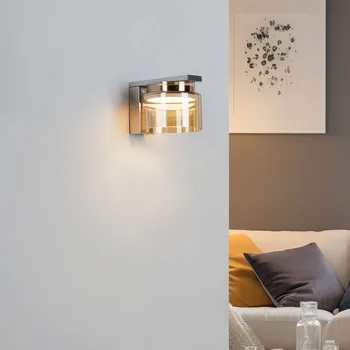 Lampička Nástěnné svítidlo Lucande Diano, jantarová barva, železo, sklo jantar, chrom 1 x 8 W LED - Doprava zdarma