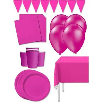 Party dekorace Funiglobal Kits - Prémiová sada fuchsiových party dekorací pro 8 lidí - Plain -