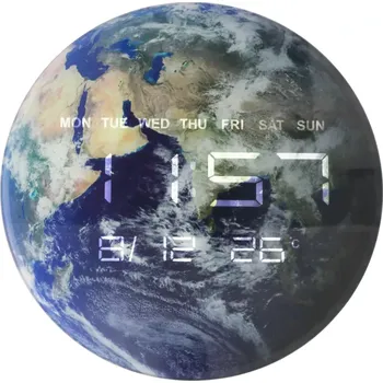 Hodiny Nástěnné hodiny Planeta ZEMĚ s LED displejem 32 cm modré (KX3512)