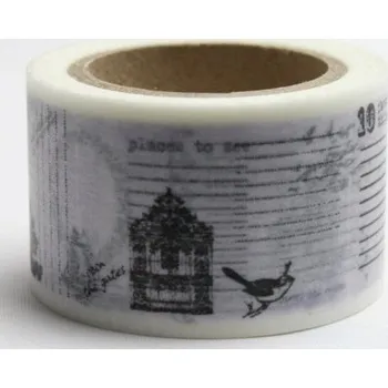 Lepicí páska Dekorační lepicí páska - WASHI páska 30mm x 10m - Černobílý ptáček, dům...