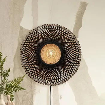Lampička GOOD & MOJO Kalimantan nástěnná, černá/přírodní, Ø 44cm - Nástěnný držák - Ø 12 cm, výstupek 2,5 cm; délka kabelu 250 cm 1 x 60 W - Doprava zdarma