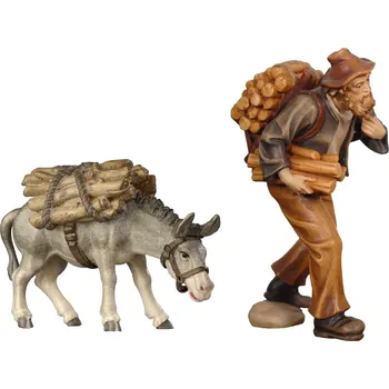 Vánoční dekorace Ornatis Pastýř se dřevem a oslíkem Provedení: Přírodní bez malování, Velikost stojících figur dospělých postav: 9,5 cm
