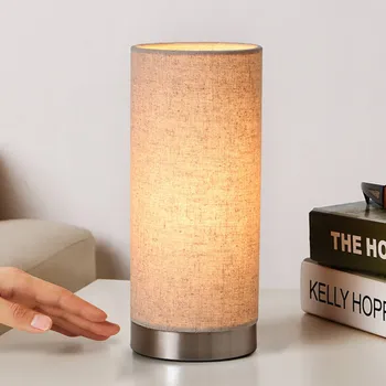 Lampička Stolní lampa Lindby Ronja, výška 26 cm, krémová barva, textilie krémová, saténový nikl 1 x 40 W - Doprava zdarma