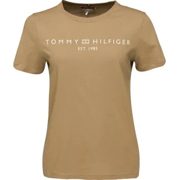 Dámské triko Tommy Hilfiger LOGO CREW NECK XS Béžová, Bílá
