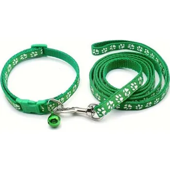 Obojek pro psa Sada obojek s vodítkem pro štěně tm.zelená tlapky