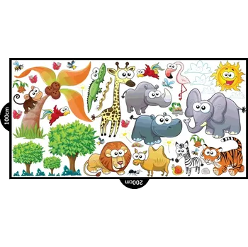 Samolepící dekorace XXL dětské samolepky na zeď - Legrační zvířátka 100x200