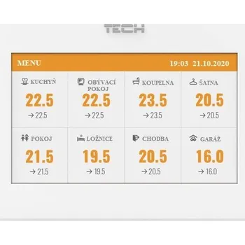 Tech-controllers EU-M-8n Bezrátový kontrolní panel pro L-8e, podomítková montáž, barevný displej, napájený 230V (černý) WG.20.0139