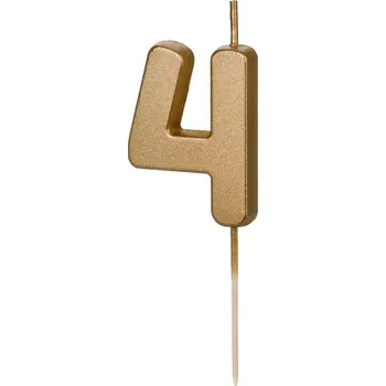 Svíčka na dort zlatá "číslo 4", 4,5 cm