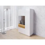 Nízká vitrína Silke 3 - levá - bílá / bílý lesk / dub wotan