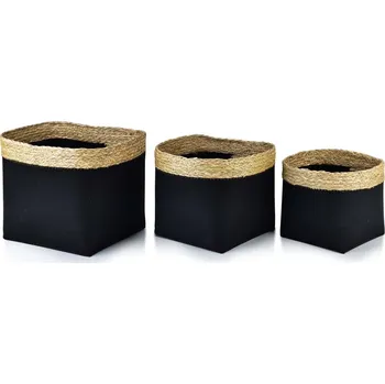 Úložný box Sada tří košů Bali z mořské trávy VI černá