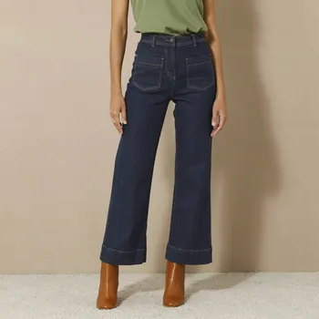 Dámské džíny Široké 7/8 džíny s vysokým pasem tmavě modrá 48