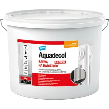 univerzální barva HET Aquadecol BARVA NA RADIÁTORY rychleschnoucí vodou ředitelná bílá barva 3 kg Bílá