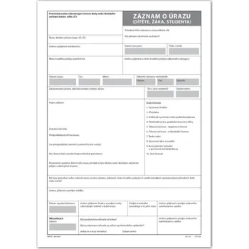 Tiskopis Záznam o školním úrazu, list A4