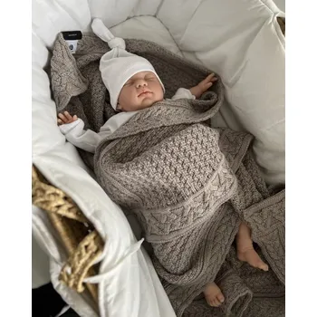 Dětská deka LULLALOVE Dečka z vlny Merino vzor Keksík Premium Šedo-Béžová