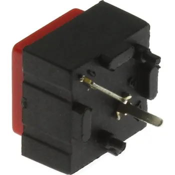 Jietong Tlačítkový spínač do DPS-pájecí vývody přímý; hmatník čtvercový červený 1-pólový (ON)-OFF 25mA 50V