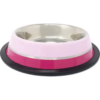 Miska pro psa PROFIZOO Miska nerezová protiskluzová 520 ml Světle růžová/Tmavě růžová (šedý proužek)