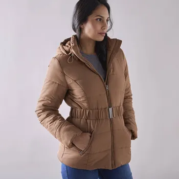 Nepromokavá krátká prošívaná bunda s páskem, na zip karamelová 42