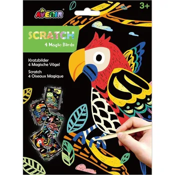 Škrabací obrázky 4 ks - Ptáci