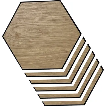 Windu Sada 6 ks dekorativních obkladů na stěnu, dekor dub, hexagon, 300x260 mm, 0,22 m2