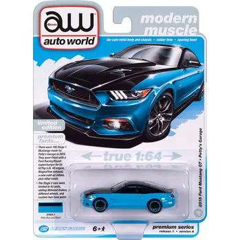 autíčko Ford Mustang GT Petty's Garage 2015 modrá 1:64 Ford Mustang GT - kovový model auta 1/64