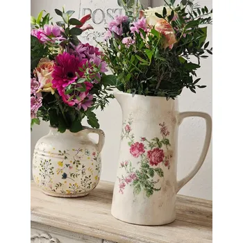 Béžový keramický dekorační džbán s růžemi Rossia L - 21*15*25 cm