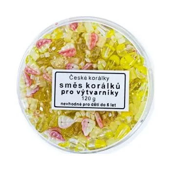 Dětské navlékací korálky Perličky skleněné ŽLUTÉ 120g/krabička 80057 - Žlutá, 1-10mm