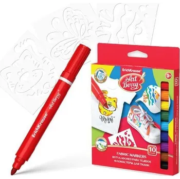 Speciální výtvarná barva Sada markerů na textil Erich Krause - 10ks se 3 šablonami