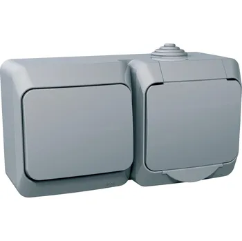 Elektrická zásuvka Schneider Electric WDE000600 Cedar Plus IP44 - Zásuvka SCHUKO 230V 16A a spínač jednopólový řazení 1, šedá