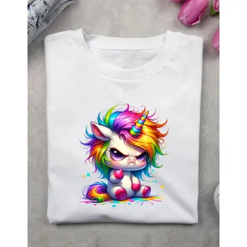 Dámské tričko Dámské tričko - Naštvaný jednorožec Barva: Bílá, Velikost: 134 cm/8 let