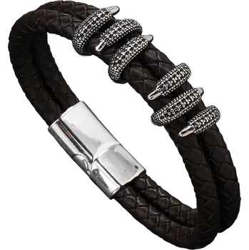 Náramek IZMAEL Pánský náramek HA 33330 Tmavě Hnědá/Stříbrná KP33330