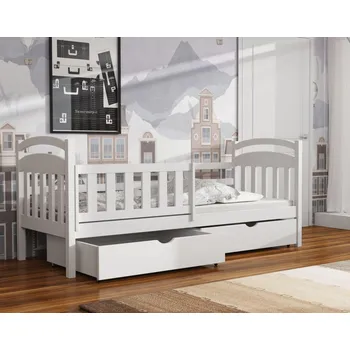 Dětská postel Dětská postel z masivu borovice KRYŠTOF se šuplíky - 200x90 cm - BÍLÁ