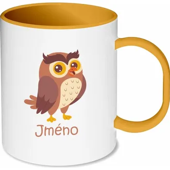 Gravírování Plastový hrnek se žlutým vnitřkem a uchem se zvířátky pro děti