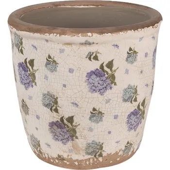Obal na květináč Béžový keramický obal na květináč s květy hortenzie Harrie – 14x13 cm
