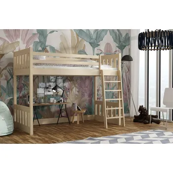 Dětská postel Dětská vyvýšená postel z masivu borovice ALVIN - 200x90 cm - PŘÍRODNÍ BOROVICE